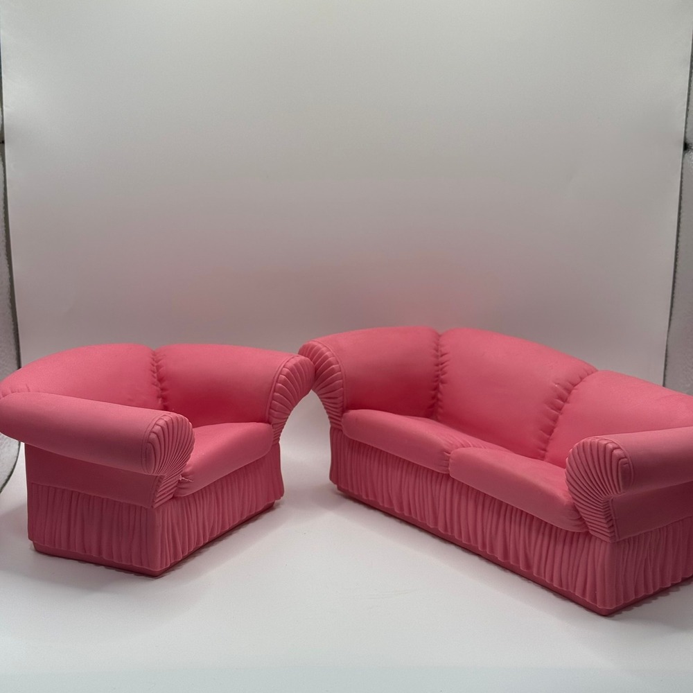Vintage 1988 MTC Pink BARBIE Furniture Set Sofa Armchair Plastic Miniatures